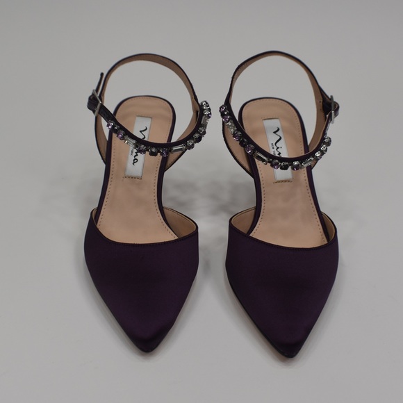 Purple Satin Crystal Pointy-Toe Mid-Heel Dress Pump Sz 6M Nina Tonya - Picture 3 of 13